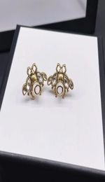 Classic style retro bee earrings aretes orecchini crystal brass material 925 silver needle high quality with box5904662