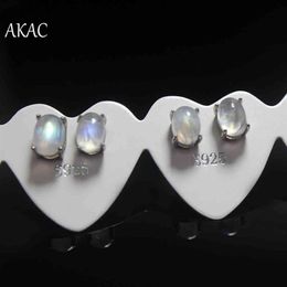2pairs set Approx 5 7mm natural rainbow moonstone 925 silver stud earrings 210323181t