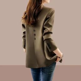 Jackets 2023 Women's Jacket Back Slit Blazer Women Retro Long Sleeve Pocket Button Decor Oversized Jacket Casual Office Chic Top Traf