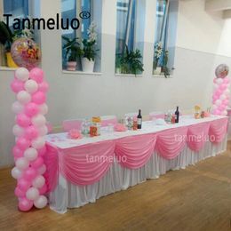 Tanmeluo 10FT Long Ice Silk Table Skirt Tablecloth Skirting With Top Swag Drape For Wedding Event Party Decoration 231225