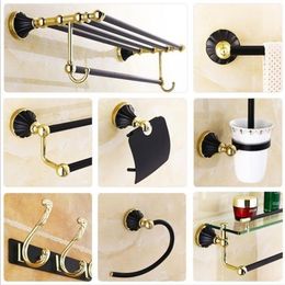Bathroom Accessories Zinc alloy black gold Finish Towel Ring Robe Hook Toilet Brush Holder Towel Bar Bathroom Set Paper Holder T20307Y