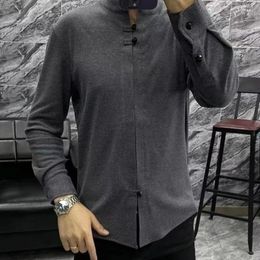 Men's Polos Spring And Autumn Solid V-neck Button Bright Line Decoration Slim Fit Casual Fashion Elegant Commuter Long Sleeve Top S