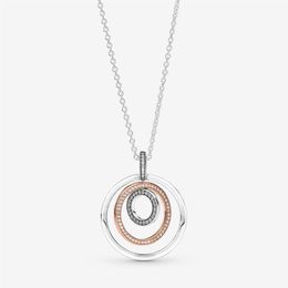 New Arrival 100% 925 Sterling Silver Two-tone Circles Pendant & Necklace Fashion Jewelry Making for Women Gift223B
