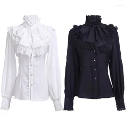 Women's Blouses Women Ruffled Lolita Pirate Big Bow Shirts Medieval Stand Collar Lace Blouse Halloween Wedding Party Royal Gothic Formal