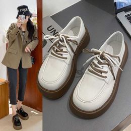 Dress Shoes Women's Instagram Trendy Spring and Autumn Season New Double Laces British Small Leather Thick Sole JK Single