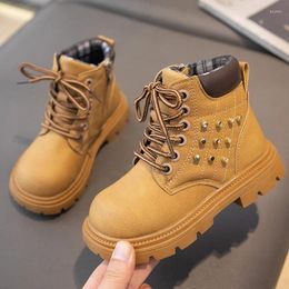 Boots Children Ankle 2023 Autumn And Winter Fashion Boys Britain Style Short Rivets Cotton Kids For Girls Non-slip