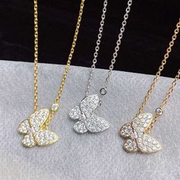 Pendant Necklaces Luxury Brand High Quality 925 Sterling Silver Full Diamond Butterfly Necklace Women's Sweet Fashion Party Gift Premium JewelryL231225