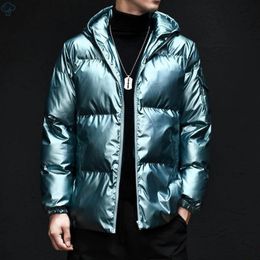 Mens Winter Jacket Hooded Down Cotton Clothing Windproof Warm Men Parkas Thicken Men s Outerwear Fashion Solid Shiny Parka 231225