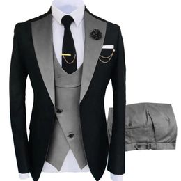 Jackets Twocolor Men Suits 3 Pieces Tailored Best Man Groom Wedding Tuxedo Slim Fit Jacquard Blazer Jacket Vest Pants Tuxedo Clothing