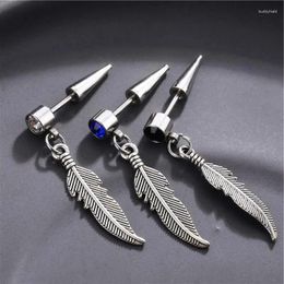Dangle Earrings Special Punk Vintage Leaf Stud Drop For Women Men Jewellery Accessories Silver Colour Stainless Feather Earring Brincos