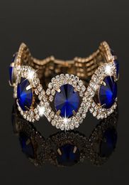 Bohemia Woman Royal Blue Jewellery Set Golden Rhinestone Bracelet Prong Setting Fashion Jewelry Whole Retail Link Chain3199705