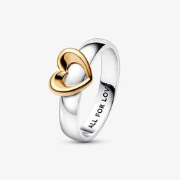 Radiant Two-tone Sliding Heart Ring for 925 Sterling Silver Wedding Jewellery designer Rings For Women Girlfriend Gift Gold Love ring with Original Box