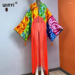 Women's Swimwear WINYI Kimono Cover-ups Summer Boho Print Bikini Cover-up Fashion Cardigan Sexy Holiday Long Sleeve Tassels Maxi Dress