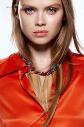 Pendant Necklaces 2023 New ZA Multicoloured Irregular Stone Beads Chokers Necklaces Women Jewelry Bohemian Indian Ethnic Handmade Charm NecklaceL231225