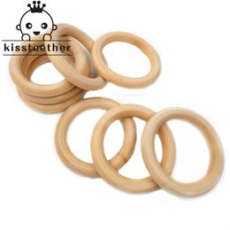 68mm2.68'' Nature Wooden Ring Teether Montessori Baby Toy Organic Infant Teething Accessories Necklace DIY 231225