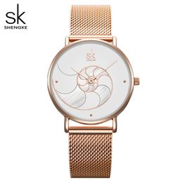 Shengke Women Fashion Quartz Watch Lady Mesh Watchband High Quality Casual Waterproof Wristwatch Gift for Wife 2019246U