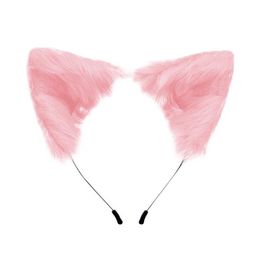 Kawaii Plush Pink Cat Ears Headband Realistic Furry Fluffy Animal Hairband Lolita Cosplay Fox Anime Costume Hair Accessories210c