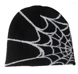 Berets Y2K Gothic Spider Pattern Wool Acrylic Knitted Hat Women Beanie Winter Warm Beanies Men Grunge Hip Hop Casual Skullies Outd8386730