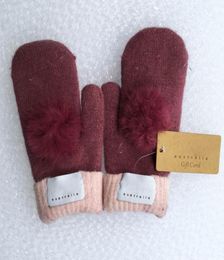 Fashion Women039s Gloves for Winter and Autumn Cashmere Mittens Glove with Lovely Fur Ball Outdoor sport warm Winter Gloves1181812