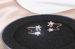 Fashion Korean Shiny Zircon Stud Earrings For Women Elegant Rose Gold Color Flower Stud Earrings Wedding Party Jewelry19791845587543
