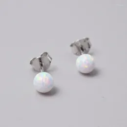 Stud Earrings Real Sterling Silver Colour For Women 5mm Ball White Opal Hypoallergenic Piercing Jewellery