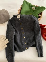 Women's Knits Gold Button Round Neck Knitted Sweater For 2023 Autumn/winter Base Knit Cardigan