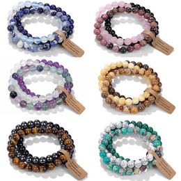 Pendant Necklaces 3PCS Natural Stone Bracelet Rose Quartzs Opal Turquoises Amethysts Hematite Jaspers Bracelets for Women Men Gift Jewellery SetL231225