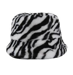 Wide Brim Hats Women Vintage Leopard Zebra Print Bucket Hat Winter Fuzzy Plush Fisherman Cap XX9D7277285