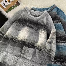 Men's Sweaters Round Neck Pullover Casual Rollneck Woollen Contrast Colour Sweater Keep Warm Men Jumper Knitting D127