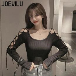 Women's Sweaters Strap Off Shoulder Pullover Slim Long Sleeve Bottom Shirt Versatile Knit Top Spring And Autumn Sexy Y2k Jumper Fashion