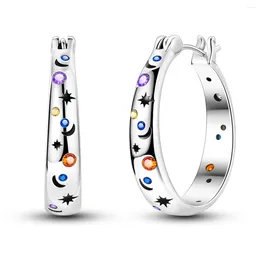 Hoop Earrings Fashionable 925 Sterling Silver Colourful Brilliant Moon And Starry Sky For Women's Date Jewellery Accessories