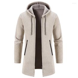 Men's Sweaters 2023 Winter Fleece Sweater Cardigan Men Knitted Coat Thick Warn Hooded Male Solid Color Causal Knitting Jackets