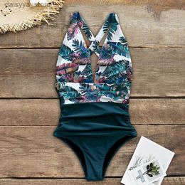 Swim wear 2023 Sexy New V-Neck One Piece Swimsuit Plus Size Swimwear Women High Waisted Bathing Suits Beachwear Backless Swim Wear S~XLL23118