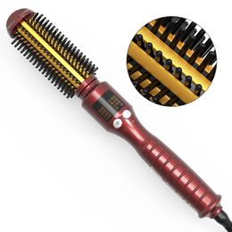 Fluffy Comb Hair Curler Brush Golden Ceramics Heating Barrel Curling Iron Wand Rollers Electric Round Heated Antiscald 231225