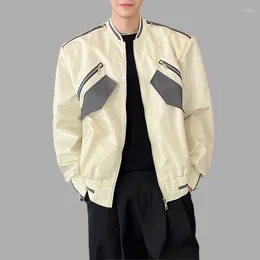 Men's Jackets Fashion Men Jacket Patchwork Streetwear Stand Collar Long Sleeve Zipper Casual Coats Korean Stylish Loose Male Bomber