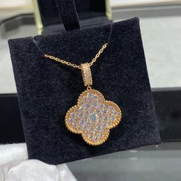 silver full diamond luxury clover designer pendant necklaces womens girls brand flower long chain elegant winter sweater coat necklace party jewelry