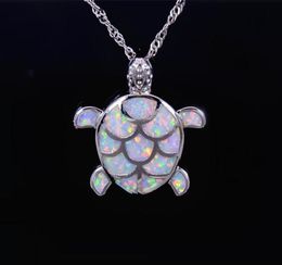 Whole Retail Fashion Jewellery Fine White Fire Opal Sea Turtle Stone Sliver Pendants and Necklace For Women PJ170827137513486