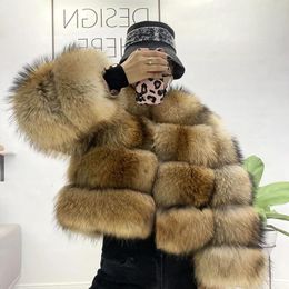 Jackets Real Fur Raccoon Winter Coat Women Natural Real Sier Fox Fur Jacket Ladies Round Neck Warm Thick Coat Fashion Plus Size Jacket