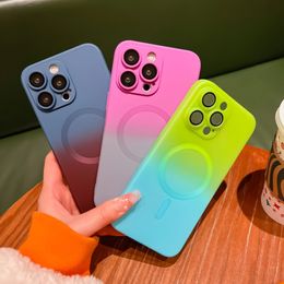 Luxury For Magnet Gradient Silicone Multicolour Shockproof Case for iPhone 15 14 13 12 11 Pro Max Plus Wireless Charging Cover