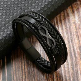 Charm Bracelets Classic Black Braided Leather Stainless Steel For Men Fathers Boyfriend Bangles Jewellery Gift