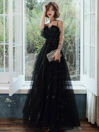 Ethnic Clothing Sling Little Evening Dress 2023 Temperament Skirt Black Long Fairy Style Daily Wear Women