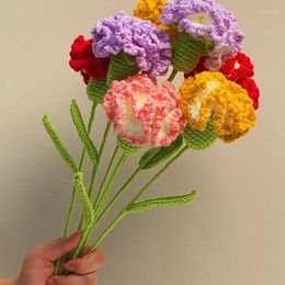 Decorative Flowers Finished Handmade Bouquet Woven Carnation Artificial Flower Homemade Wool Mother's Day Gift To Give Mom Oversized
