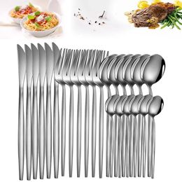 24pcs Dinnerware Set Stainless Steel Steak Silver Knife Fork Coffee Spoon Teaspoon Flatware Dishwasher Safe Kitchen Tablewar 231222