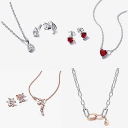 925 silver designer earring necklaces for women gold pendant chain DIY fit Pandoras Beautiful Tradition earrings Set engagement jewelry gift with original box