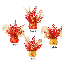Decorative Flowers Chinese Spring Festival Purse Vase Feng Shui Ornament Red Artificial Berries Traditional For Desktop Decor Versatile