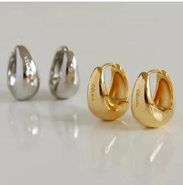 Stud Hoop Earrings 100% Authentic 925 Sterling Silver Big White/Gold Smooth Circle Arc Huggie FINE Jewellery TlE1215