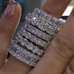 Vecalon 8 styles Lustre Promise Wedding Band Ring 925 Sterling Silver Diamond Engagement rings for women men Jewelry240J