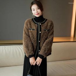 Women's Fur Winter Women Temperament Celebrity Coat Female Round Neck Versatile Imitate Leather And One Piece Lamb Plush Short