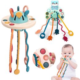 Baby Montessori Pull String Sensory Toys Food Grade Silicone Development Activity Teething Toy for Toddler Gift Early Learning 231225