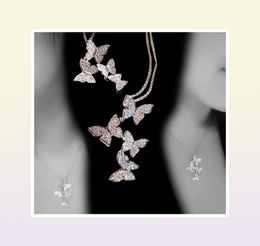 New Arrival Classical Fashion Jewelry 925 Sterling SilverRose Gold Fill Pave White Sapphire CZ Diamond Butterfly Pendant Women Ne5303535